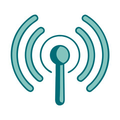 Microphone with signal waves, green outline, communication and broadcasting concept