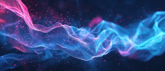 Fototapeta premium Futuristic Technology Background with Flowing Digital Waves of Glowing Dots and Lines. Technology background.