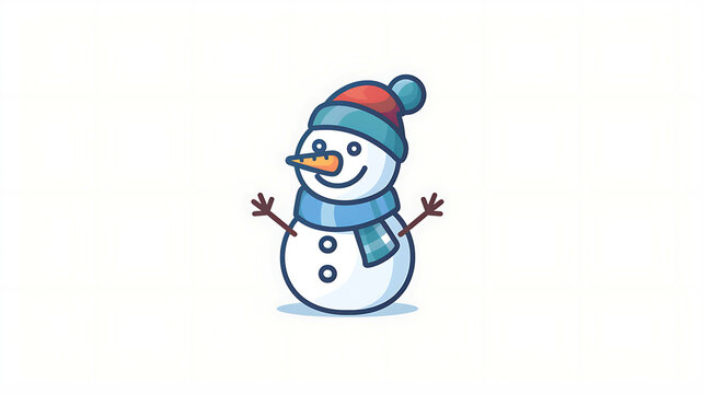Cute snowman with a carrot nose and blue scarf.