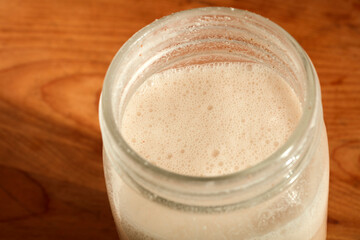 Horchata, the Mexican rice and almond drink, in a glass jar.