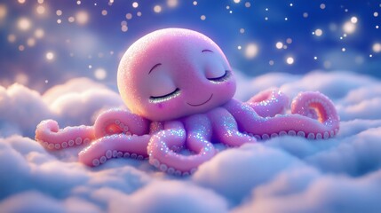 Digital Art Cute Octopus Sleeping