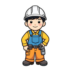 Cute mine worker in uniform, cartoon character isolated on white
