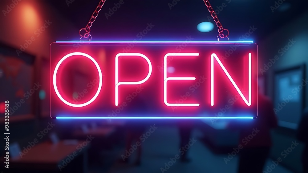 Fototapete sign with glowing neon text in the center 