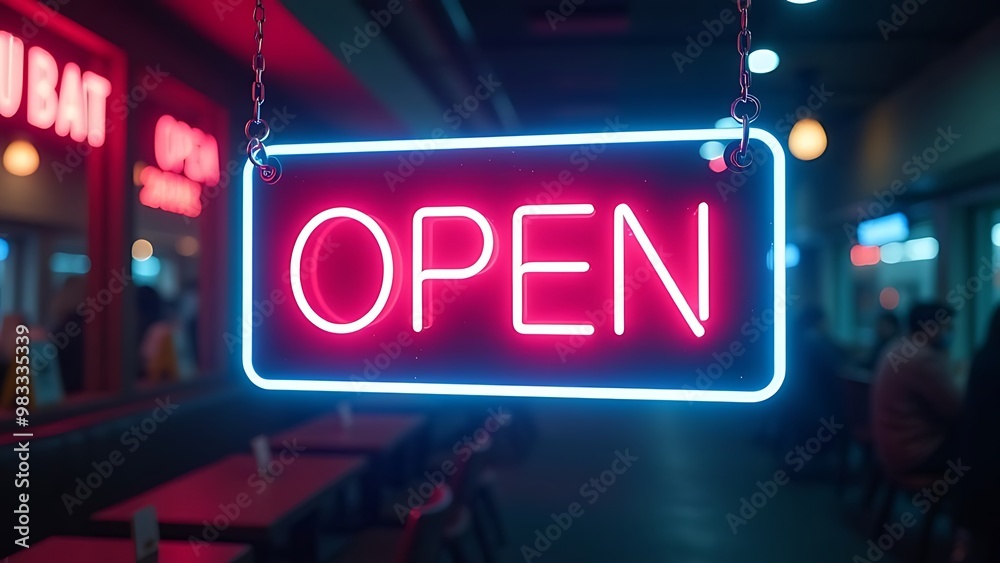 Fototapete sign with glowing neon text in the center 