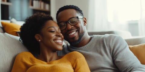 Obraz premium Couple's Blissful Moment on Couch