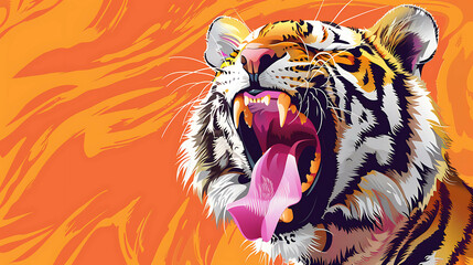 Obraz premium A roaring tiger with an orange and yellow background.
