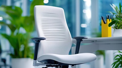 Modern white office chair with adjustable features for comfort and productivity.