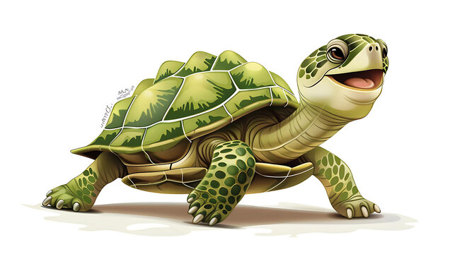 A cartoon turtle smiling and walking.