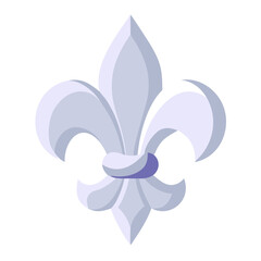 Fleur-de-lis icon in 3D isometric design, blue and white colors, royalty and heritage symbol
