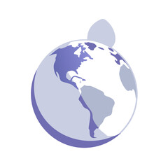 Globe illustration in flat design, purple and blue hues, global environmental theme