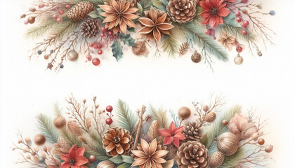 Obraz premium Decorative christmas illustration watercolor background. Free space for text 