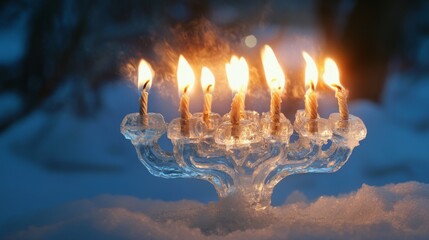 Fototapeta premium Burning Candles in an Icy Menorah