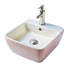 Fototapeta premium A modern ceramic sink with a sleek design and a single lever faucet, set against a black background.