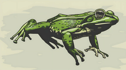 Obraz premium Green frog with large eyes in side view, digital art illustration.