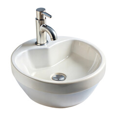 Fototapeta premium A modern, circular sink with a sleek faucet, designed for contemporary bathrooms, featuring a glossy finish and minimalistic style.