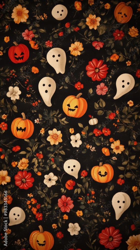 Canvas Prints A black background with a bunch of halloween pumpkins