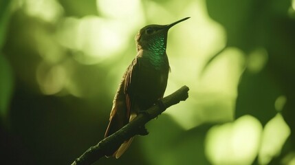 Fototapeta premium Vivid Hummingbird Perched in Vibrant Flora