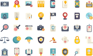 Icons showing copyright law, protecting digital content and intellectual property rights