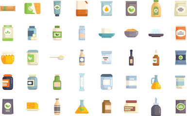 Different types of packaging are displaying healthy ingredients, promoting a balanced diet and conscious consumption
