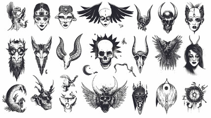 Fototapeta premium A variety of classic tattoo designs perfect for retro projects. Tattoo Art. Illustration