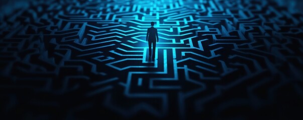Businessperson Navigating Complex Maze of Paths