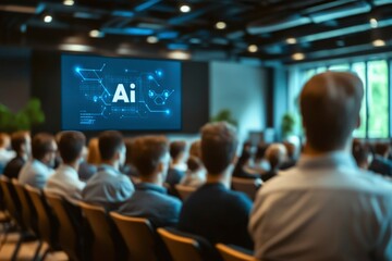 Audience listening to a presentation about artificial intelligence