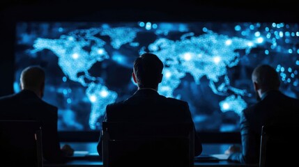 Businessperson Analyzing Global Data on Digital World Map