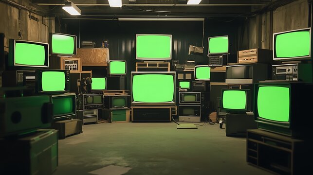 Vintage Green Screen Televisions Room