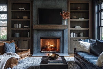 Fototapeta premium living room with fireplace