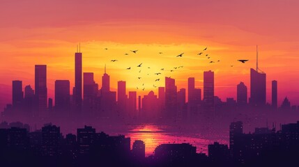 Fototapeta premium Stunning Sunset Over Urban Skyline