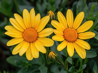 Obraz premium Vibrant Yellow Flowers with Orange Centers