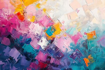 Obraz premium Abstract palette knife oil painting, vibrant geometry,