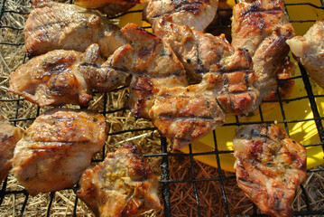 fried meat on the grill.
