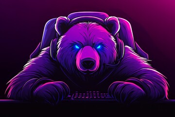 Cool Gamer Bear with Neon Glow,  Gaming, Esports, and Twitch Stream Design