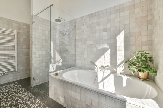 Modern bathroom interior with natural light