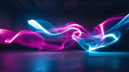 Abstract neon lights with pink and blue colors on a dark background.