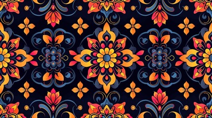 Retro Flower Seamless Geometric Ethnic Floral Pattern
