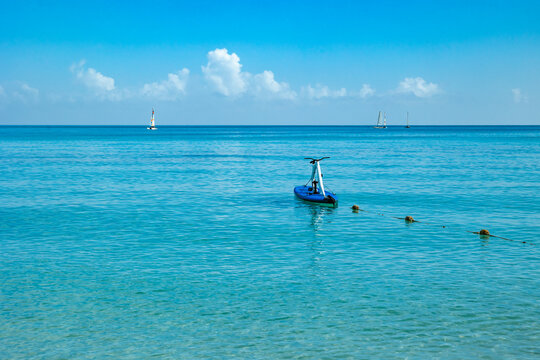 Clear Blue Waters with hydrobike and Sailboats in Varadero, Cuba