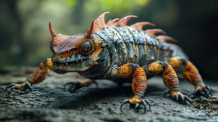 Mythical Lizard Creature: A Detailed 3D Illustration