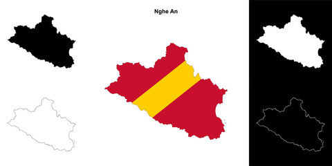 Nghe An blank outline map set