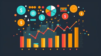 Obraz premium A vibrant infographic featuring colorful charts and graphs displaying financial data, trends, and statistics, ideal for business analysis and presentations.