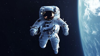 Astronaut floating in space near earth.