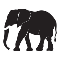 Elephant black and white silhouette vector, vector silhouette of an elephant on a white background