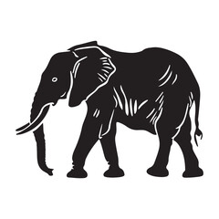 Elephant black and white silhouette vector, vector silhouette of an elephant on a white background