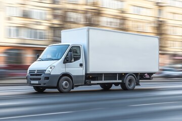 White Delivery Van Mockup Driving