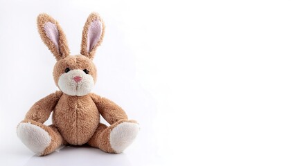 Obraz premium Stuffed animal of a bunny rabbit. cute, adorable, plush, soft, companion friend and night time sleep toy for young boy and girl children. Isolated on white background with copy space