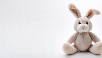 Obraz premium Stuffed animal of a bunny rabbit. cute, adorable, plush, soft, companion friend and night time sleep toy for young boy and girl children. Isolated on white background with copy space