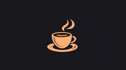 Obraz premium Steaming cup of coffee on a saucer, simple black background