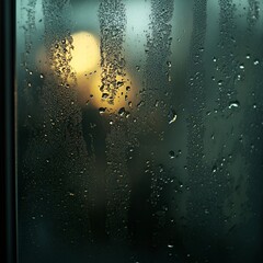 Abstract water droplets on foggy glass with gentle lighting