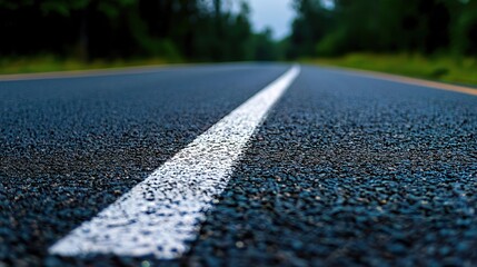 Photo of a single white line on an asphalt road, representing the concept of "unfinished work." The background is dark and slightly blurred to emphasize the focus on the line.